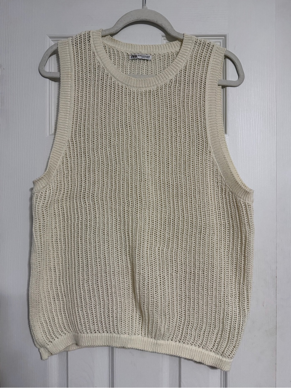 Zara cream open knit crochet vest women’s size XL boho fall cottagecore